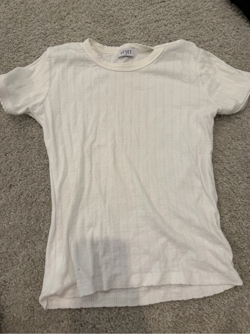 LESET women's Cream Ribbed Short Sleeve Tee